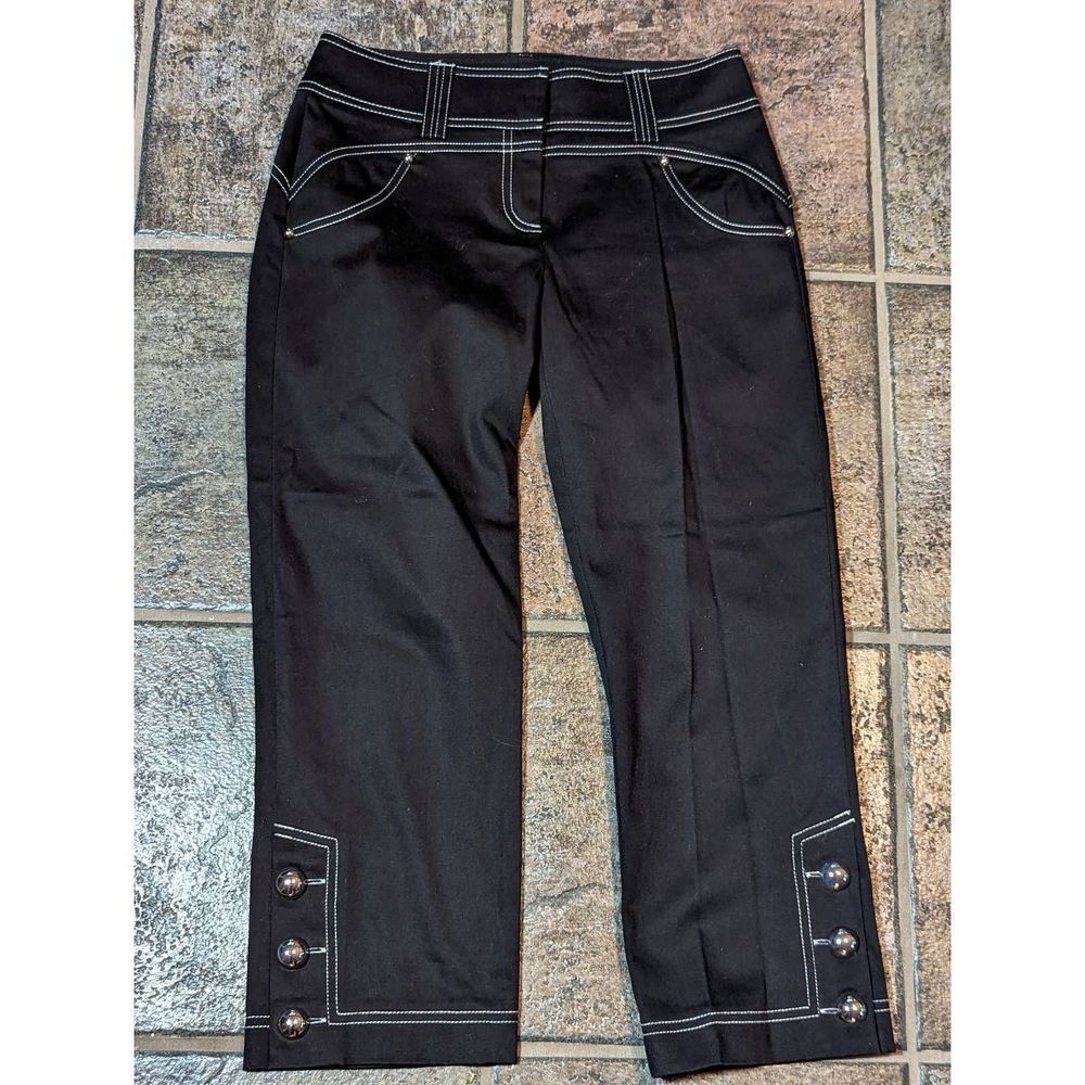 Cache Vintage Cropped Black Pants White Stitching 90s or Y2K? Size 2 Stretch New